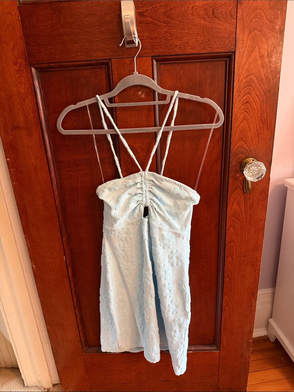 American Eagle Outfitters Light Blue Floral Pattern Halter Dress